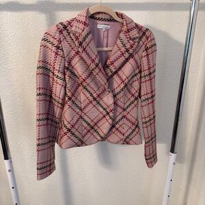 Y2K Whimsy Liquid Lilac Multicolor Plaid Blazer Jacket Size 4